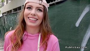 Teen with cap gets facial cum-shot in public