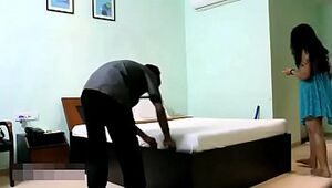 Indian Bhabhi In Blue Lingerie Teasing Youthful Room Service Fellow