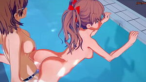 Misaka Mikoto cable on faux-cock romps Shirai Kuroko in a swimming pool - A Certain Magical Index Hentai.