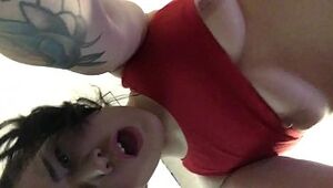 Super-cute nerdy nymph with tatttoos pov riding pipe