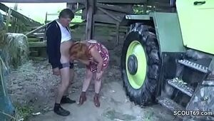 German Milf Mom and Father Fuck Outdoor on farm