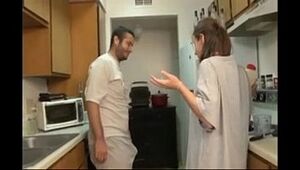 brother and step-sister blow-job in the kitchen