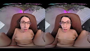 Uber-cute brown-haired in glasses gets off with her playthings in VR