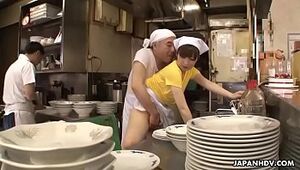 Asian waitress Mimi Asuka gets finger plowed in the restaurant